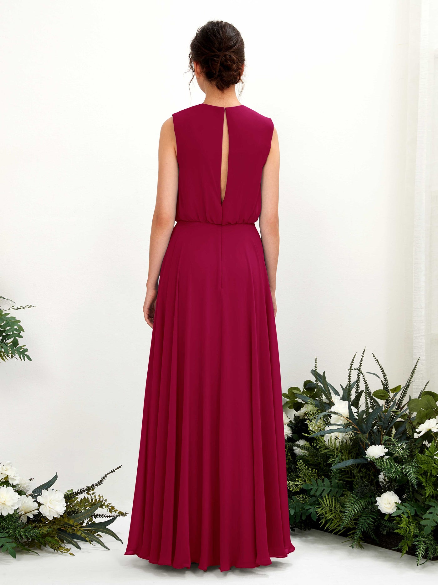 Carlyna Vestido línea A cuello redondo hasta el suelo gasa dama de honor Rojo Bufón #color_rojo-buf-n