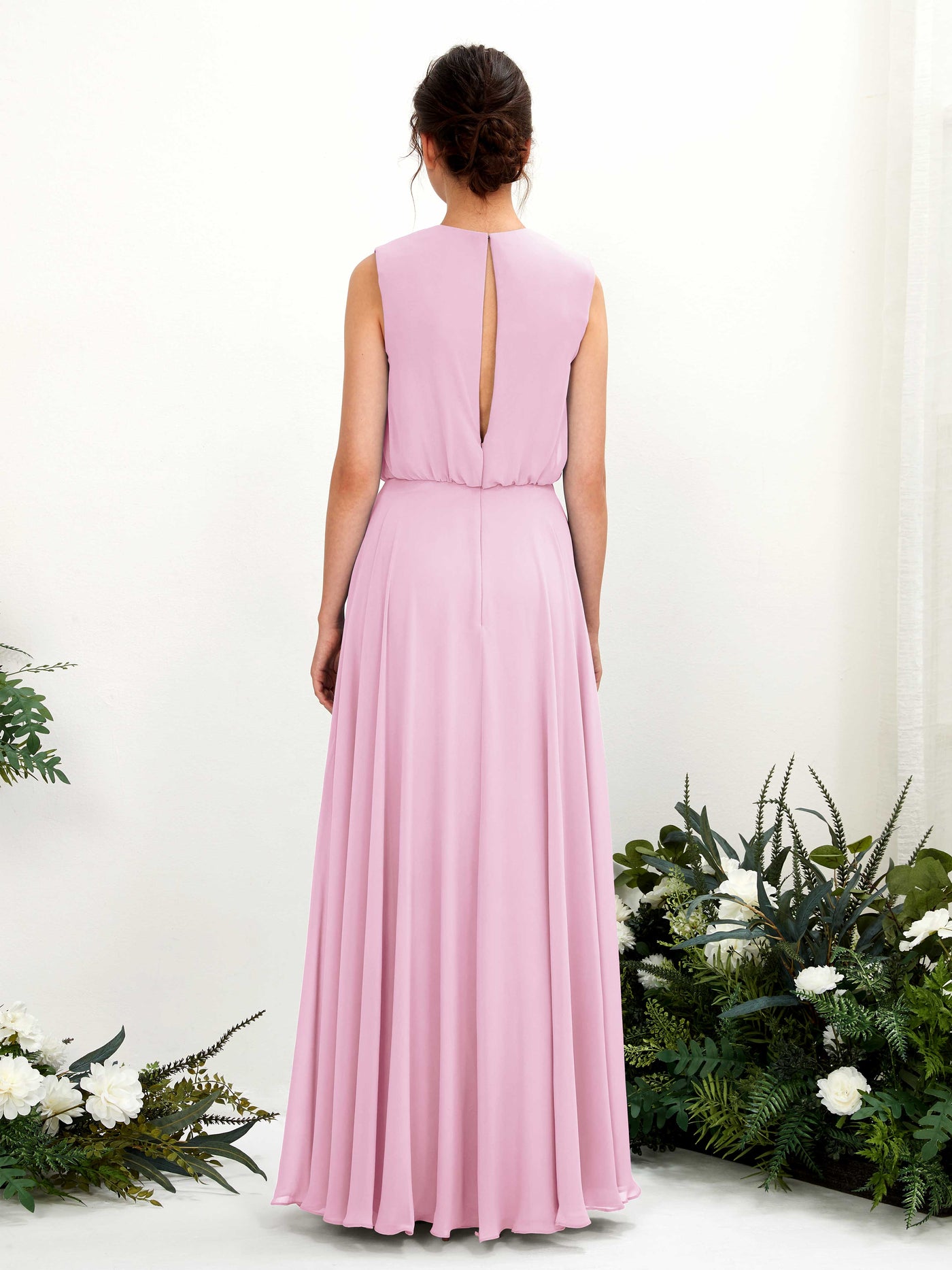 Carlyna Vestido línea A cuello redondo hasta el suelo gasa dama de honor Rosa Caramelo #color_rosa-caramelo