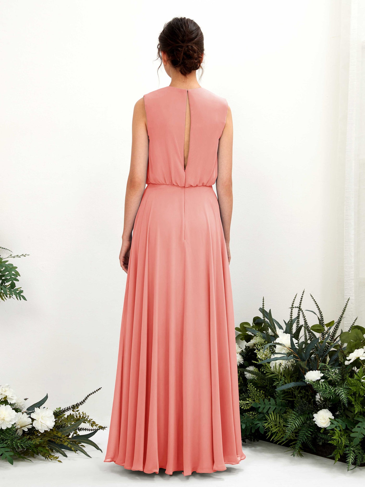 Carlyna Vestido línea A cuello redondo hasta el suelo gasa dama de honor Rosa Melocotón #color_rosa-melocot-n