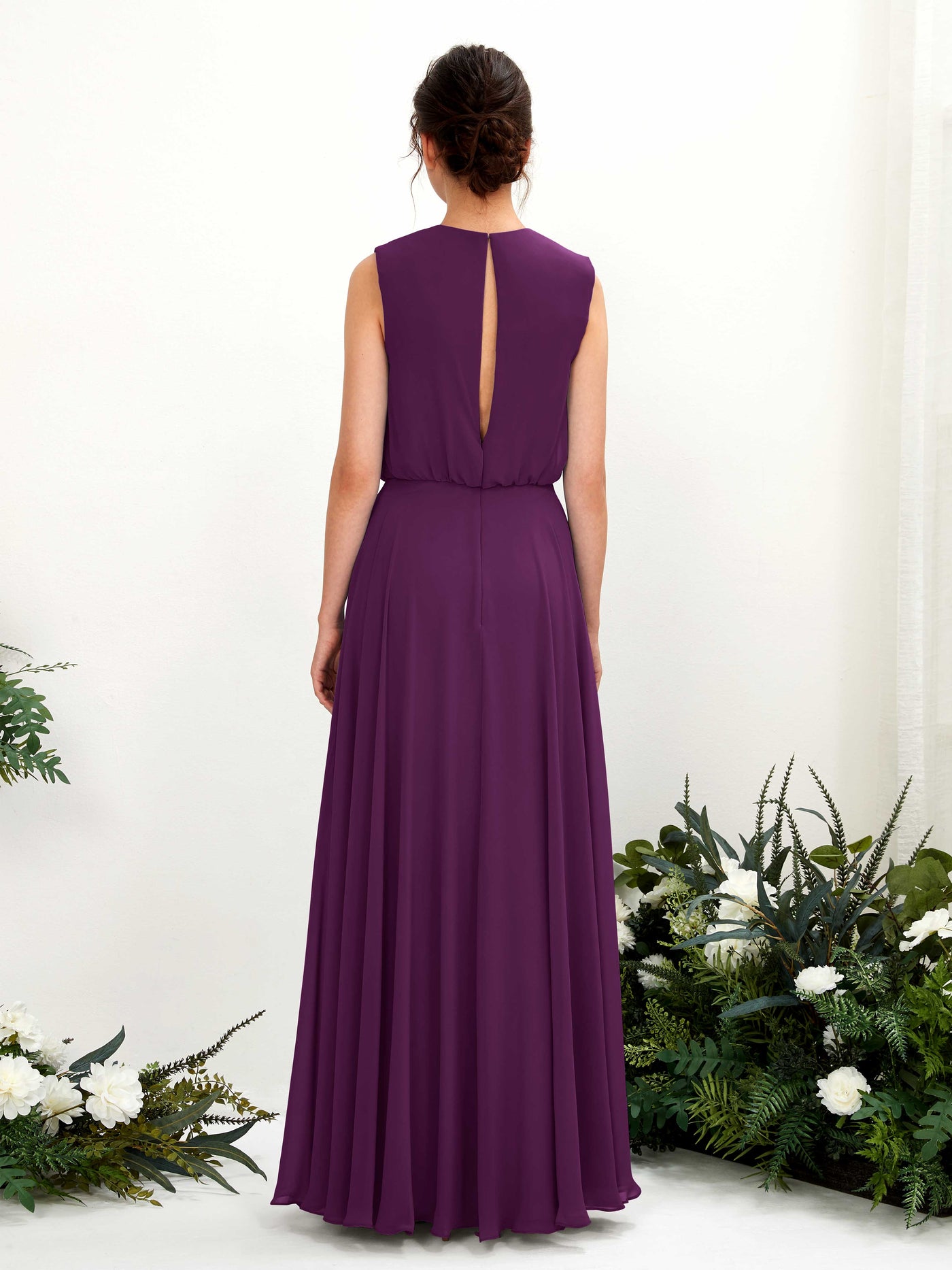 Carlyna Vestido línea A cuello redondo hasta el suelo gasa dama de honor Uva #color_uva