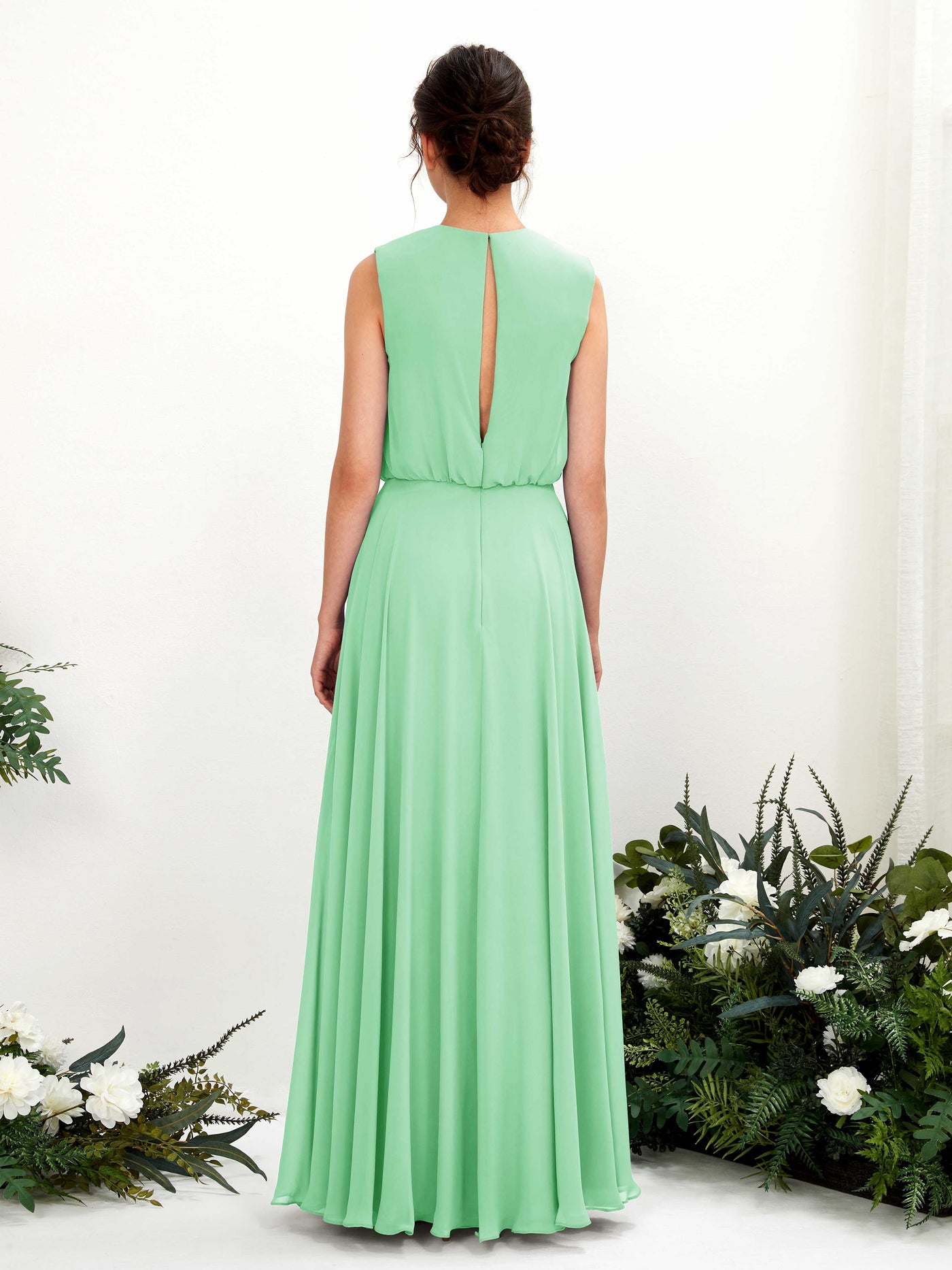 Carlyna Vestido línea A cuello redondo hasta el suelo gasa dama de honor Verde Menta #color_verde-menta