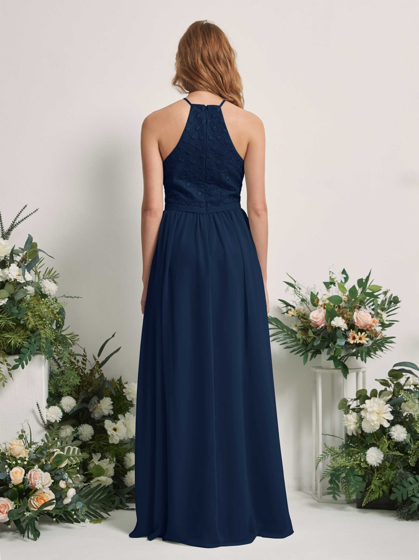 Carlyna Vestido línea A cuello redondo hasta el suelo vestidos de dama de honor Azul Marino #color_azul-marino