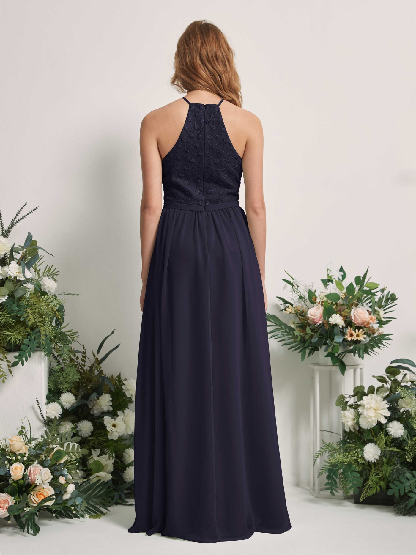 Carlyna Vestido línea A cuello redondo hasta el suelo vestidos de dama de honor Azul Marino Oscuro #color_azul-marino-oscuro