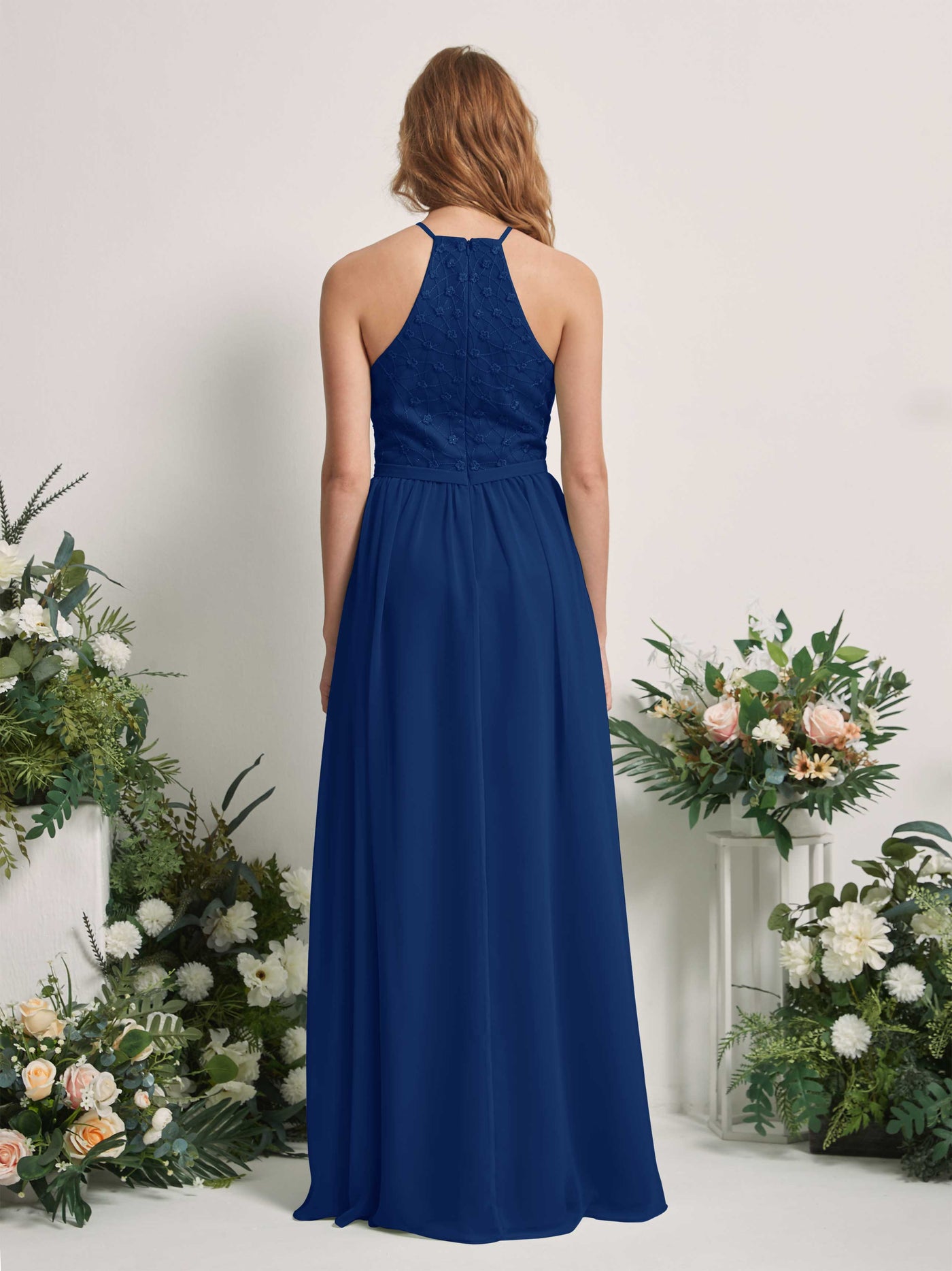 Carlyna Vestido línea A cuello redondo hasta el suelo vestidos de dama de honor Azul Real #color_azul-real