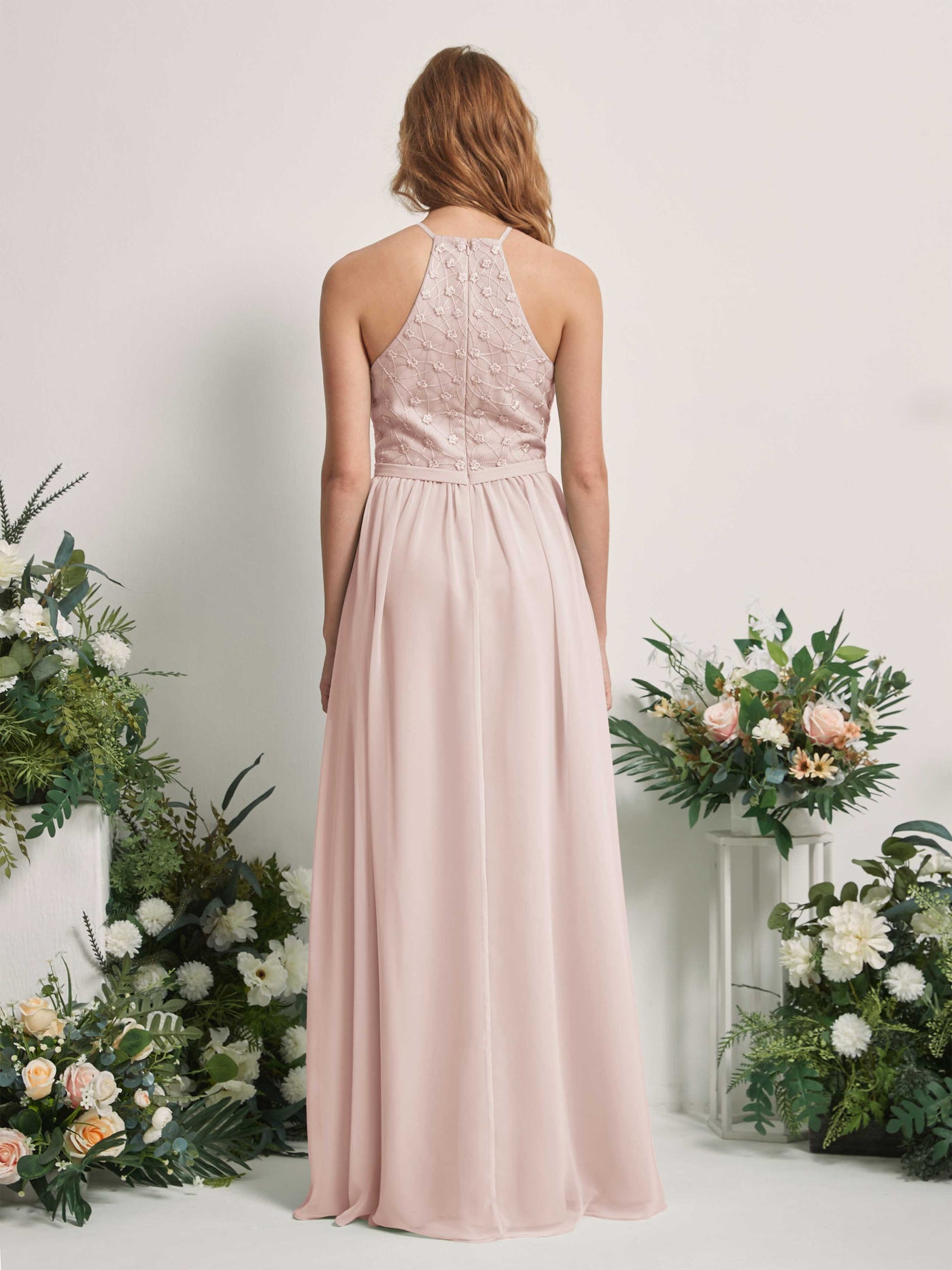 Carlyna Vestido línea A cuello redondo hasta el suelo vestidos de dama de honor Biscotti #color_biscotti