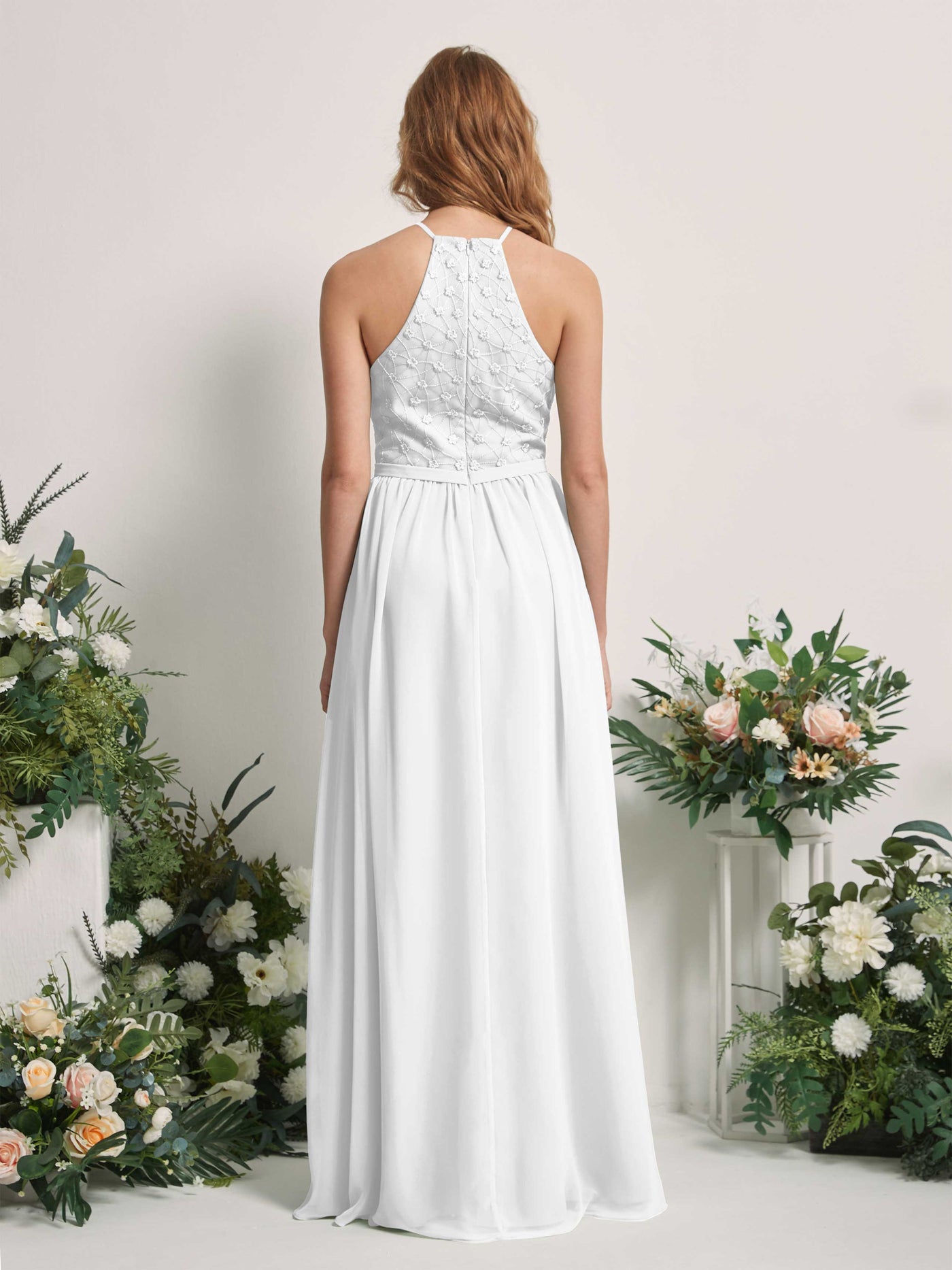 Carlyna Vestido línea A cuello redondo hasta el suelo vestidos de dama de honor Blanco #color_blanco
