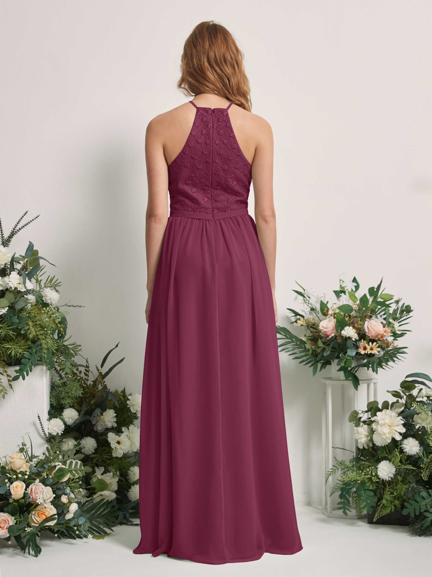 Carlyna Vestido línea A cuello redondo hasta el suelo vestidos de dama de honor Chianti #color_chianti