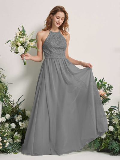 Carlyna Vestido línea A cuello redondo hasta el suelo vestidos de dama de honor Gris Acero #color_gris-acero