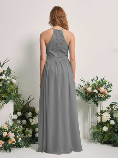 Carlyna Vestido línea A cuello redondo hasta el suelo vestidos de dama de honor Gris Acero #color_gris-acero