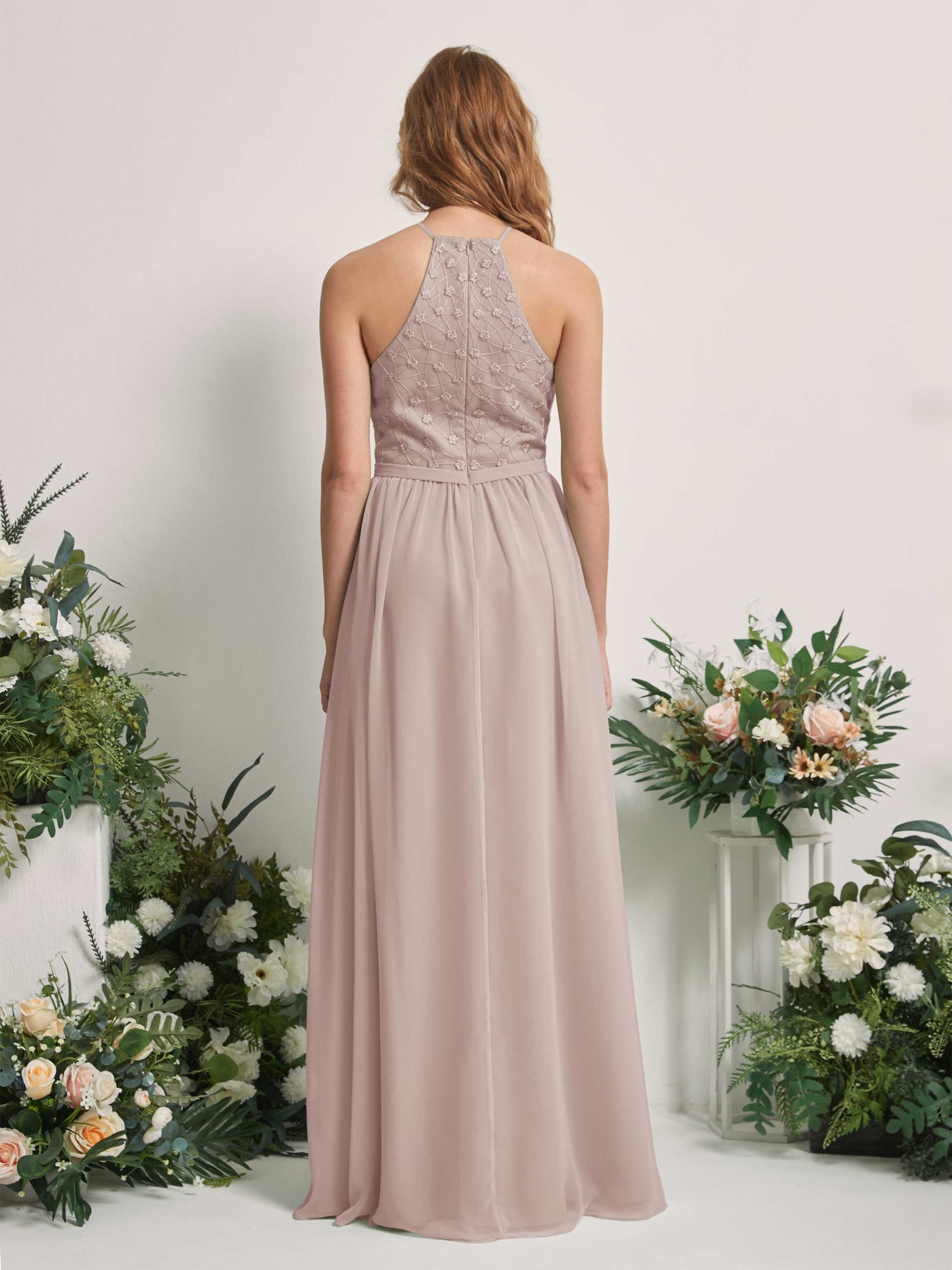 Carlyna Vestido línea A cuello redondo hasta el suelo vestidos de dama de honor Gris Pardo #color_gris-pardo