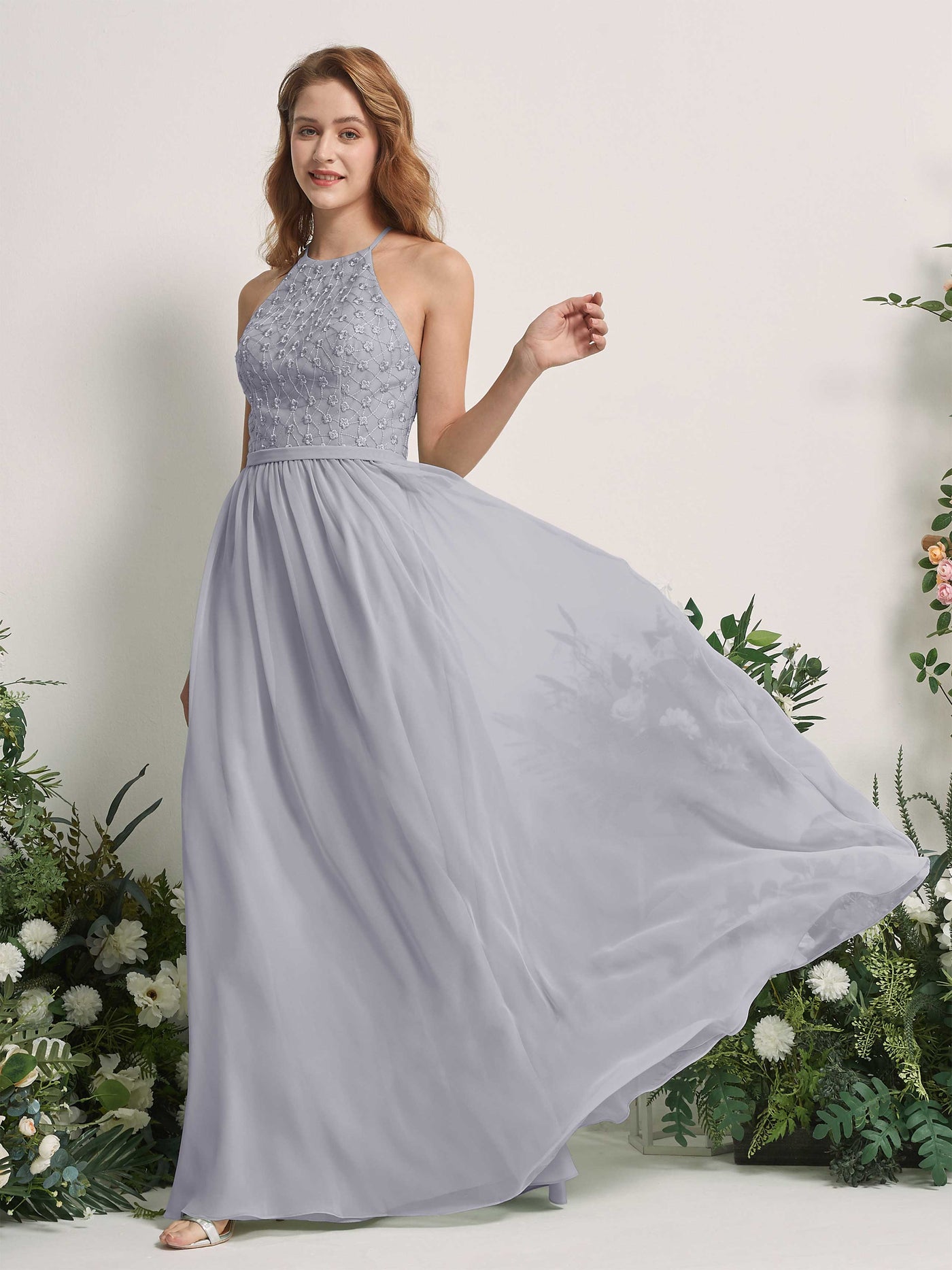 Carlyna Vestido línea A cuello redondo hasta el suelo vestidos de dama de honor Lavanda Viejo #color_lavanda-viejo