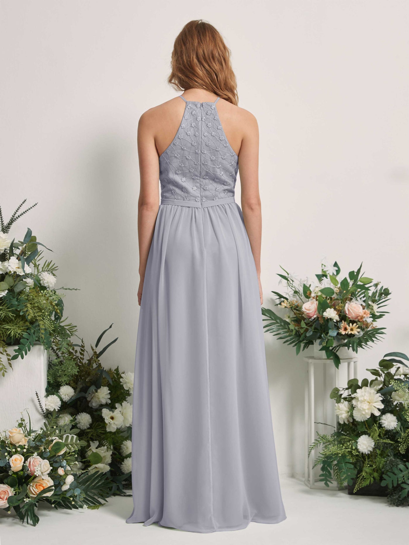 Carlyna Vestido línea A cuello redondo hasta el suelo vestidos de dama de honor Lavanda Viejo #color_lavanda-viejo
