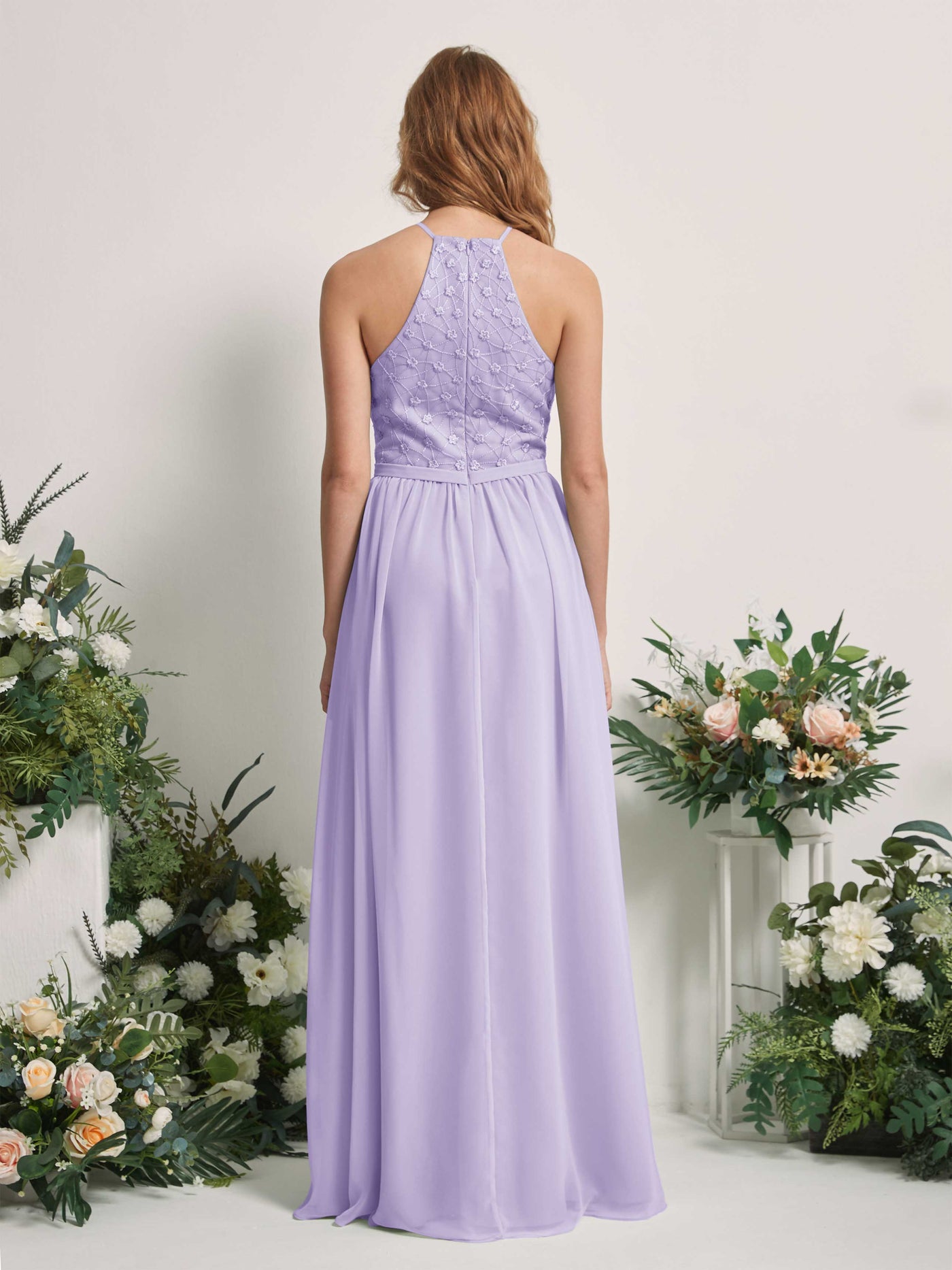 Carlyna Vestido línea A cuello redondo hasta el suelo vestidos de dama de honor Lila #color_lila