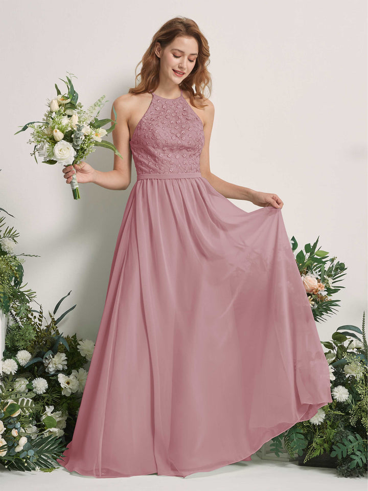 Carlyna Vestido línea A cuello redondo hasta el suelo vestidos de dama de honor Malva Clásico 