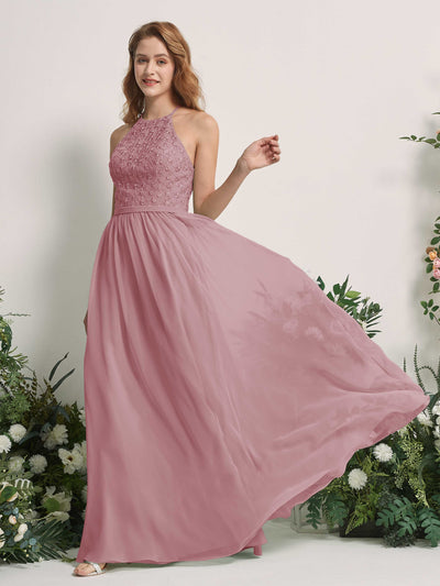 Carlyna Vestido línea A cuello redondo hasta el suelo vestidos de dama de honor Malva Clásico #color_malva-cl-sico