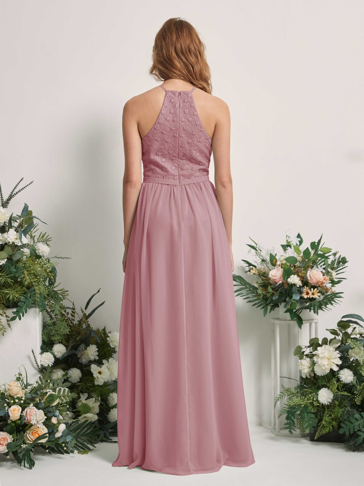 Carlyna Vestido línea A cuello redondo hasta el suelo vestidos de dama de honor Malva Clásico #color_malva-cl-sico