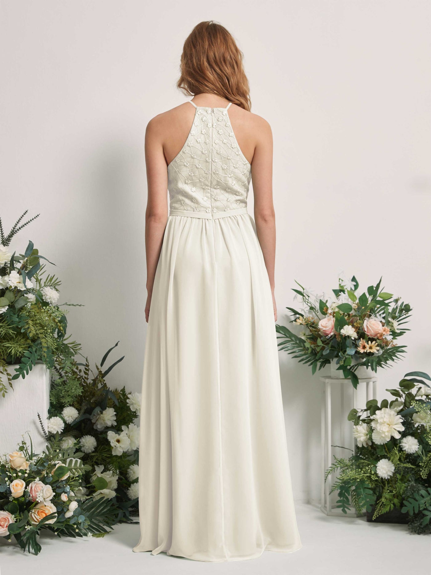 Carlyna Vestido línea A cuello redondo hasta el suelo vestidos de dama de honor Marfil #color_marfil