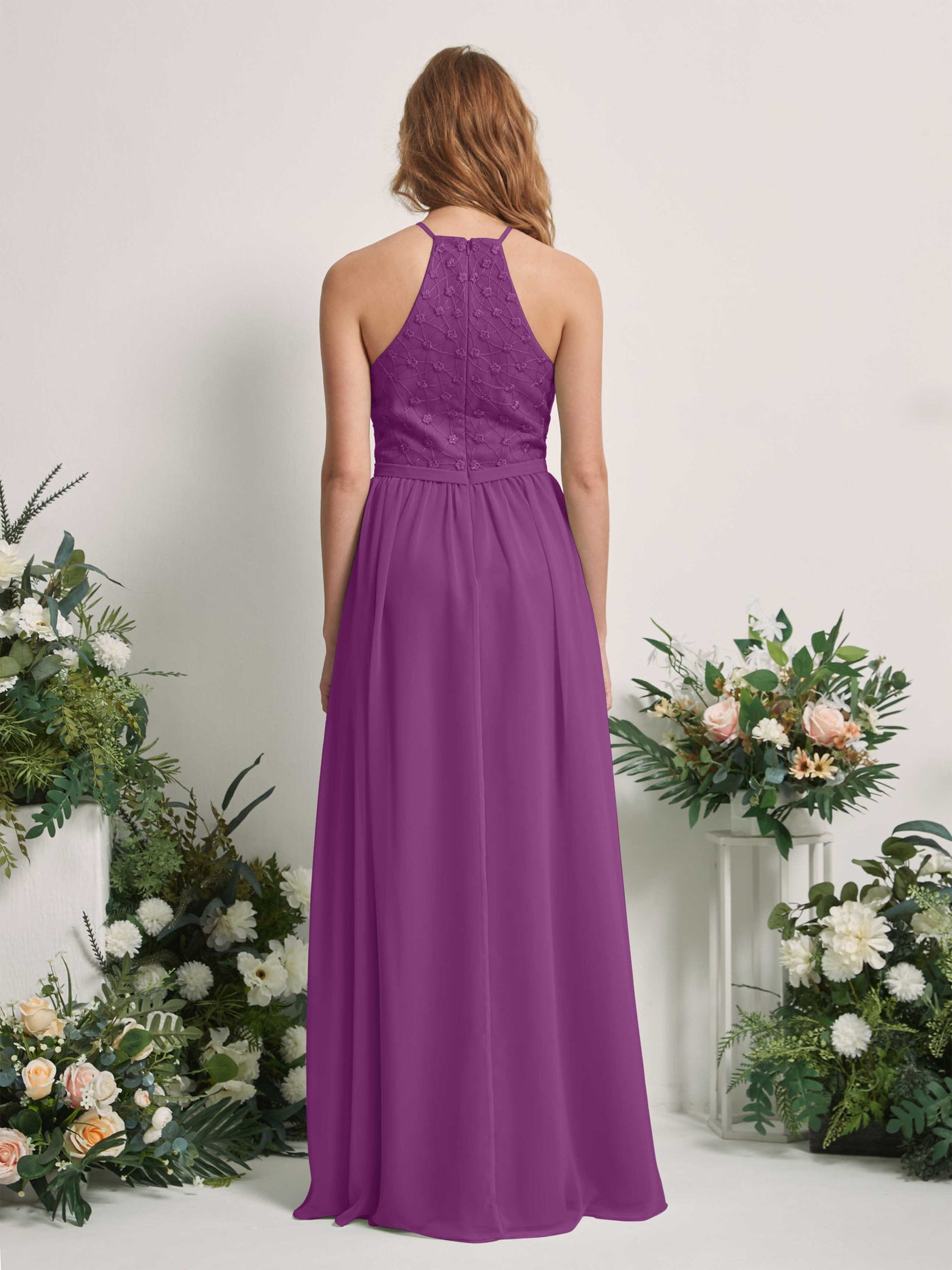 Carlyna Vestido línea A cuello redondo hasta el suelo vestidos de dama de honor Púrpura #color_p-rpura