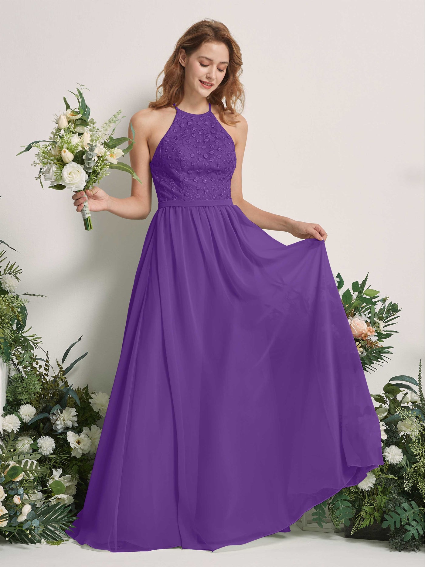 Carlyna Vestido línea A cuello redondo hasta el suelo vestidos de dama de honor Regencia #color_regencia