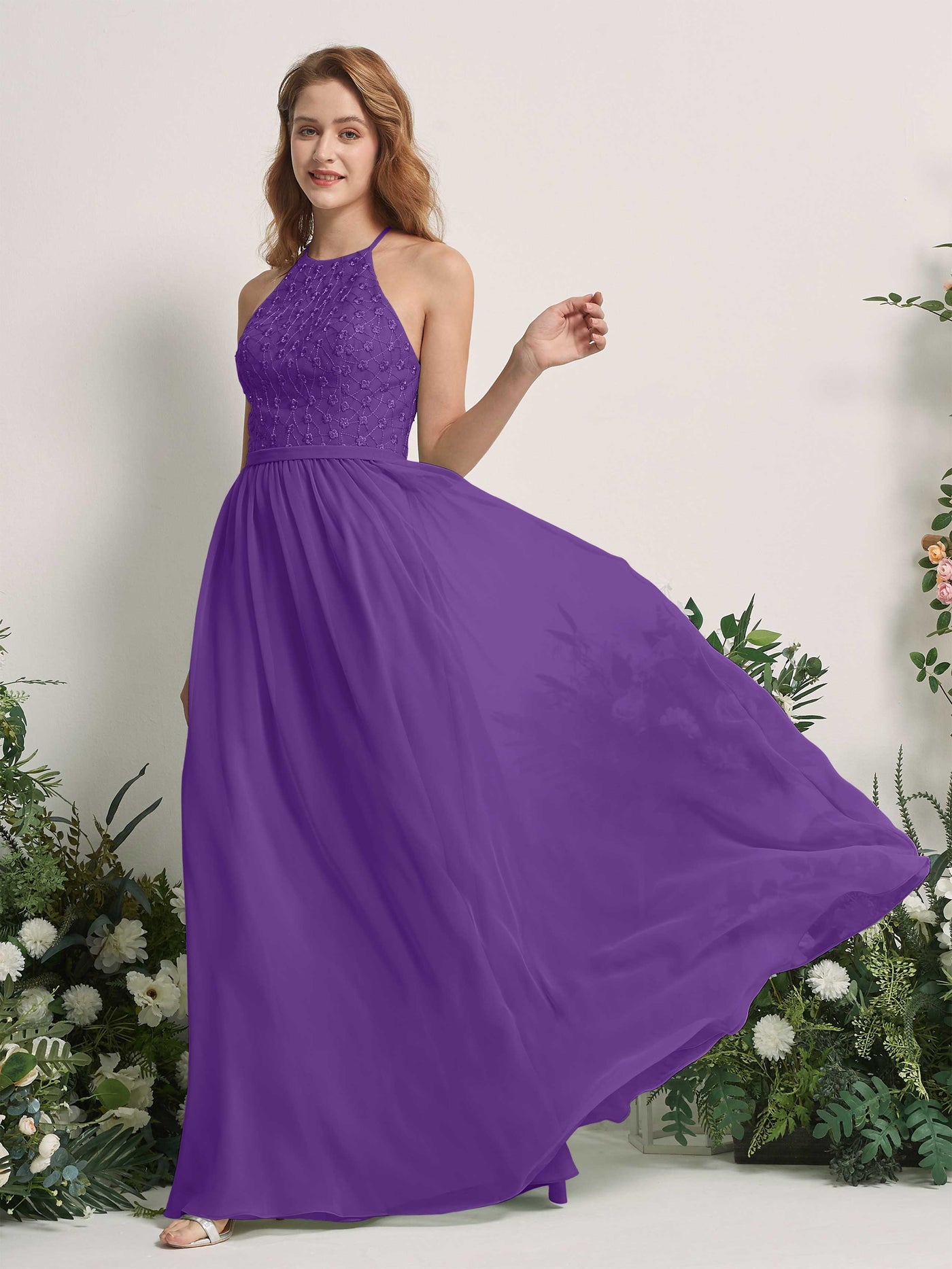 Carlyna Vestido línea A cuello redondo hasta el suelo vestidos de dama de honor Regencia #color_regencia