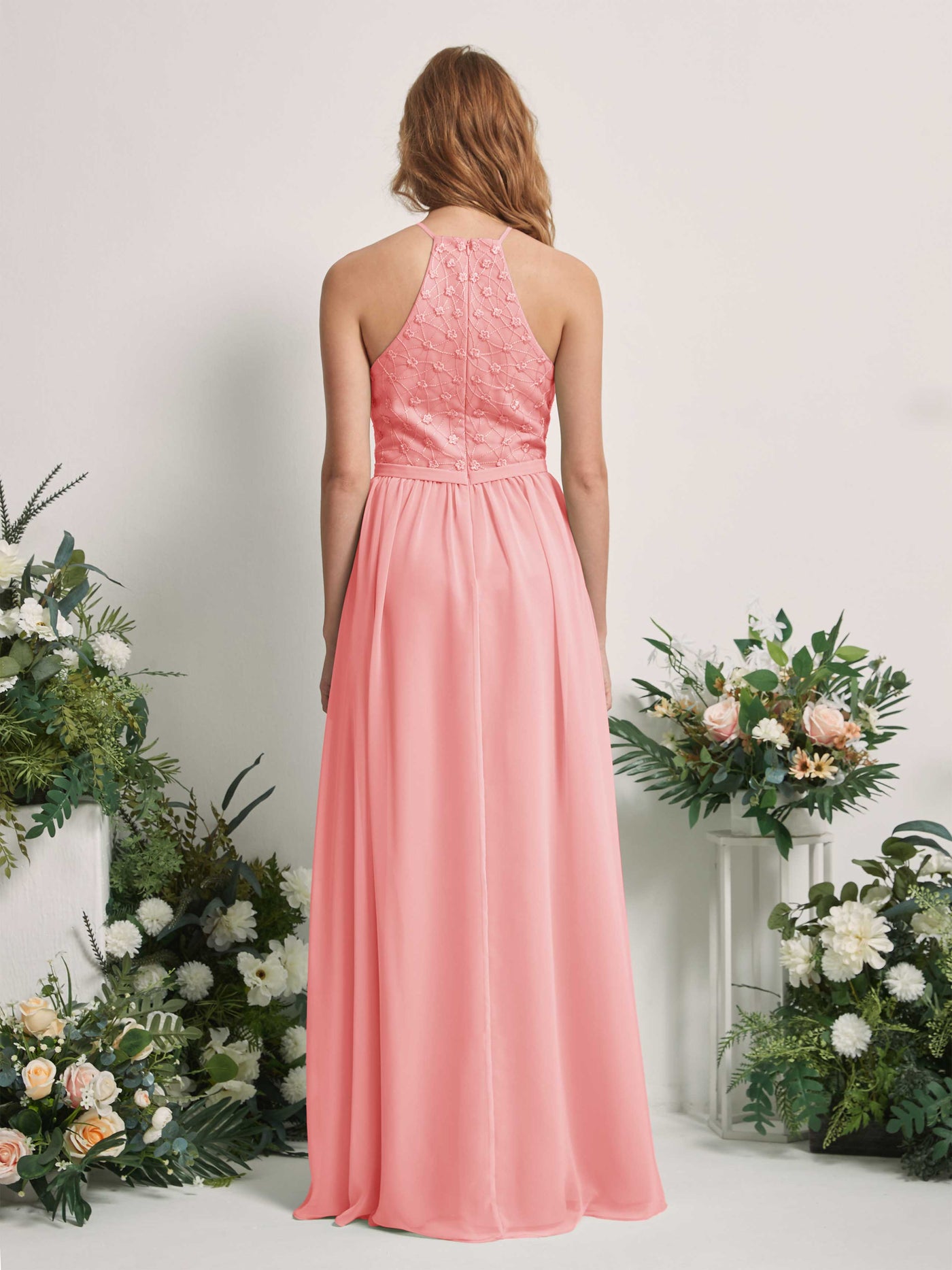 Carlyna Vestido línea A cuello redondo hasta el suelo vestidos de dama de honor Rosa Ballet #color_rosa-ballet