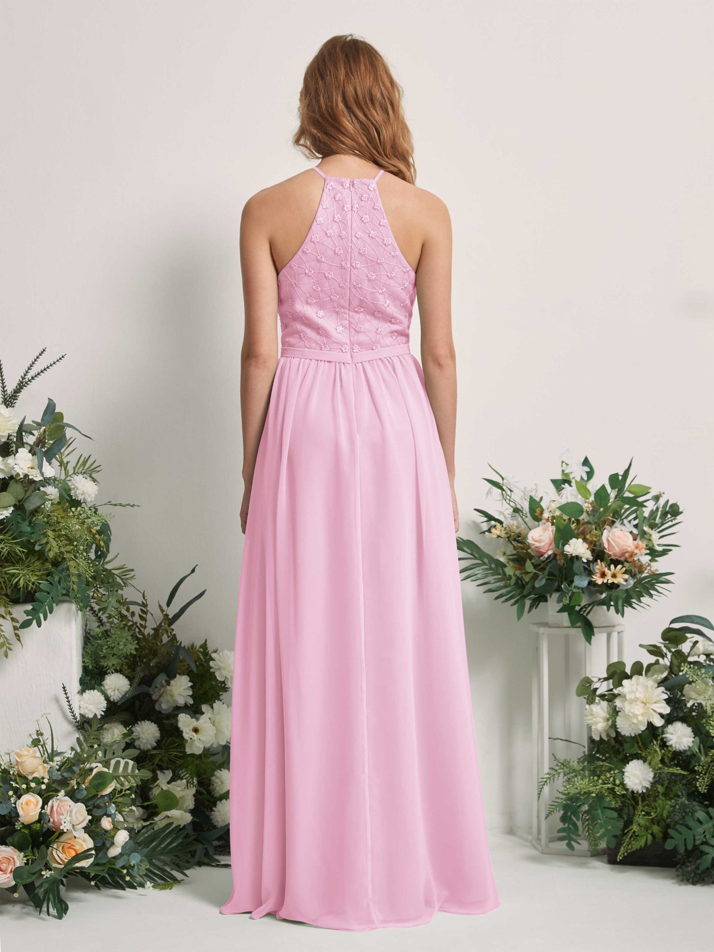 Carlyna Vestido línea A cuello redondo hasta el suelo vestidos de dama de honor Rosa Caramelo #color_rosa-caramelo