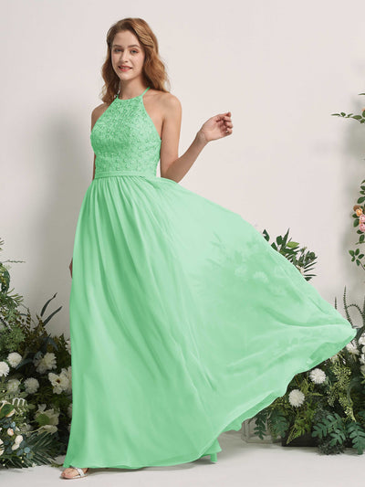 Carlyna Vestido línea A cuello redondo hasta el suelo vestidos de dama de honor Verde Menta #color_verde-menta