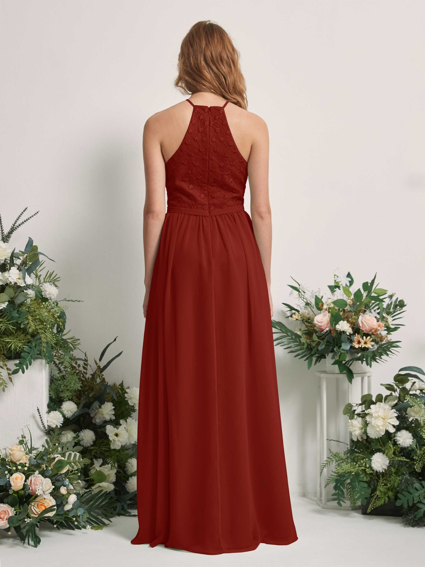 Carlyna Vestido línea A cuello redondo hasta el suelo vestidos de dama de honor Óxido #color_xido