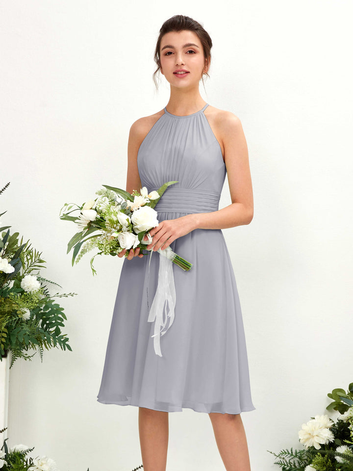 Carlyna Vestido línea A cuello redondo hasta la rodilla gasa dama de honor Lavanda Viejo 