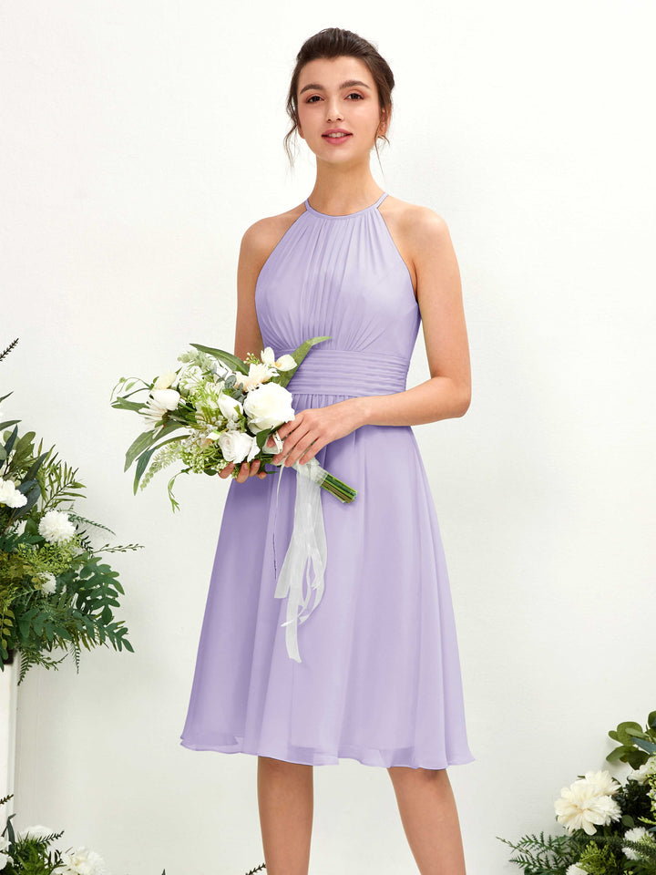 Carlyna Vestido línea A cuello redondo hasta la rodilla gasa dama de honor Lila 