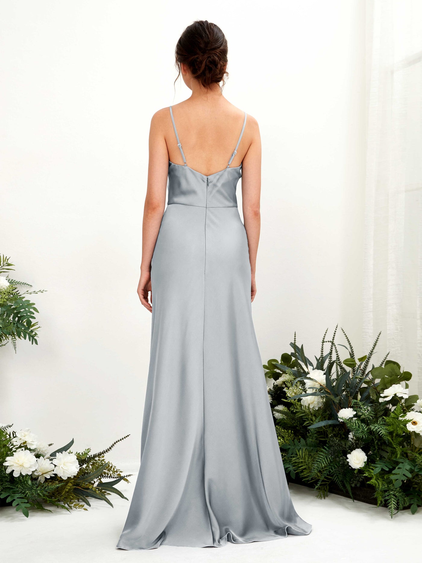 Carlyna Vestido línea A escote drapeado hasta el suelo dama de honor Azul Bebé #color_azul-beb