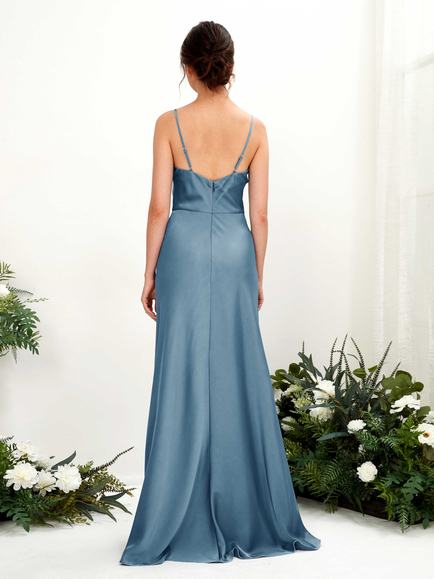 Carlyna Vestido línea A escote drapeado hasta el suelo dama de honor Azul Tinta #color_azul-tinta