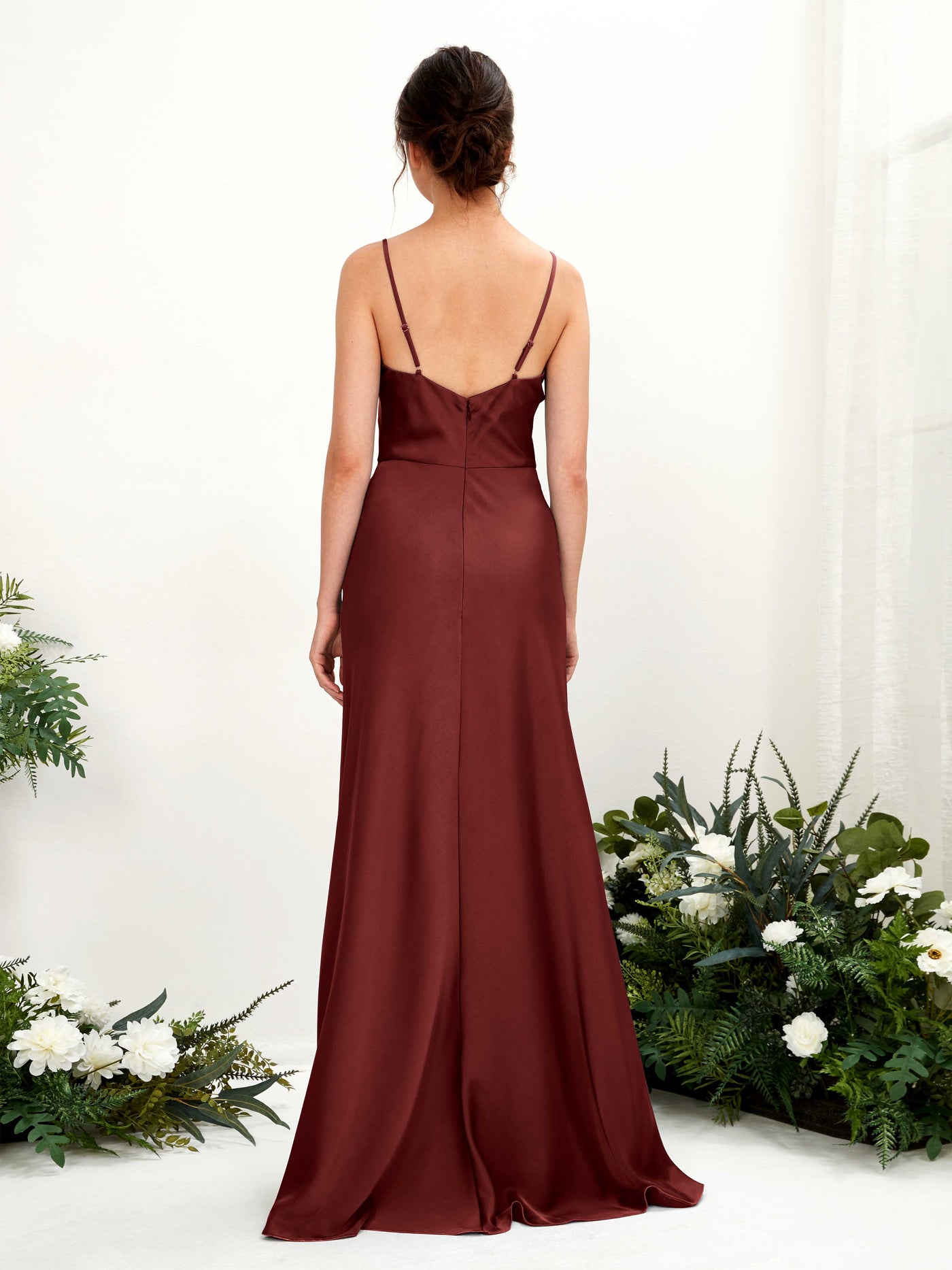 Carlyna Vestido línea A escote drapeado hasta el suelo dama de honor Borgoña #color_borgo-a