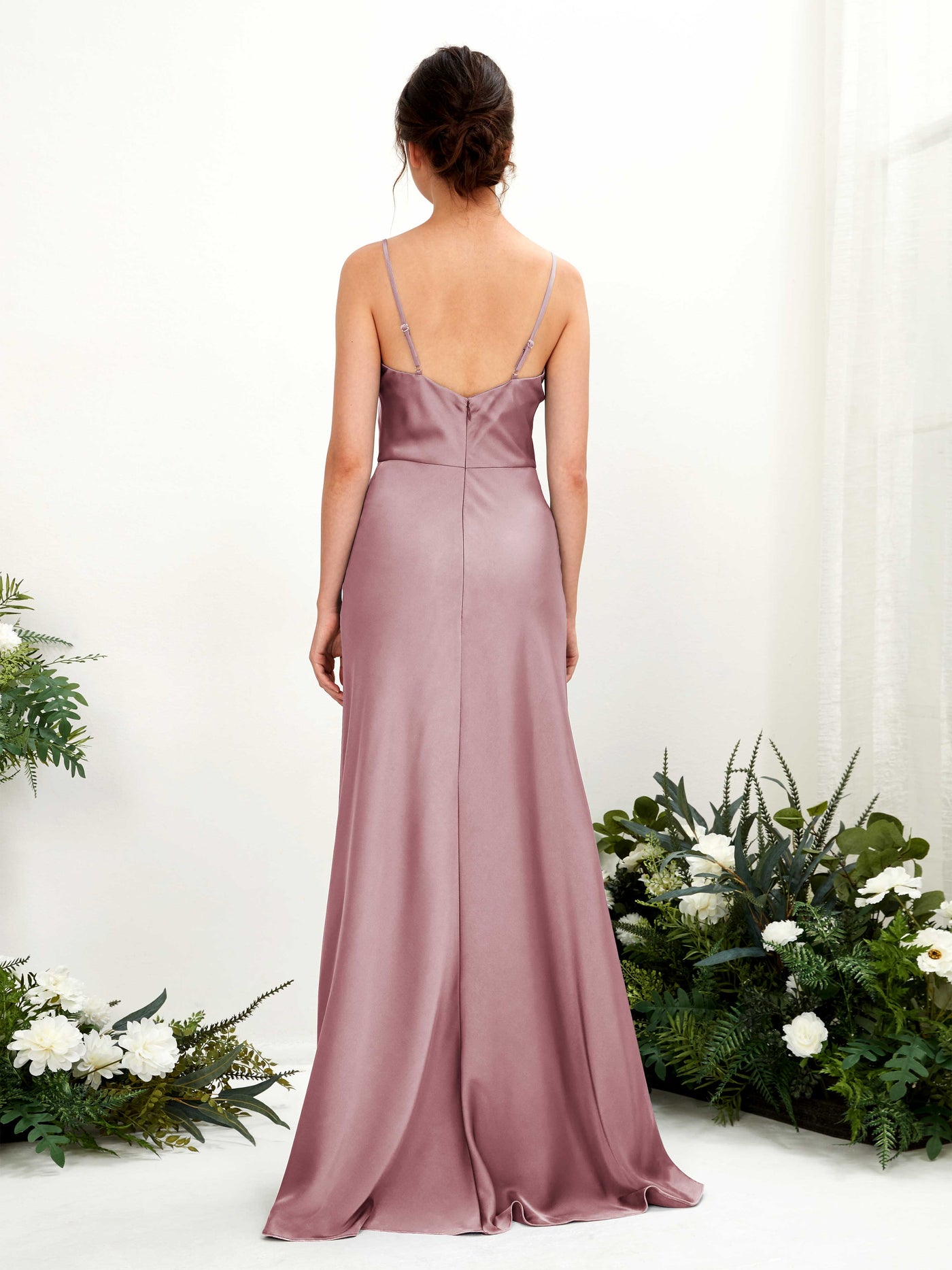 Carlyna Vestido línea A escote drapeado hasta el suelo dama de honor Cuarzo Rosa #color_cuarzo-rosa