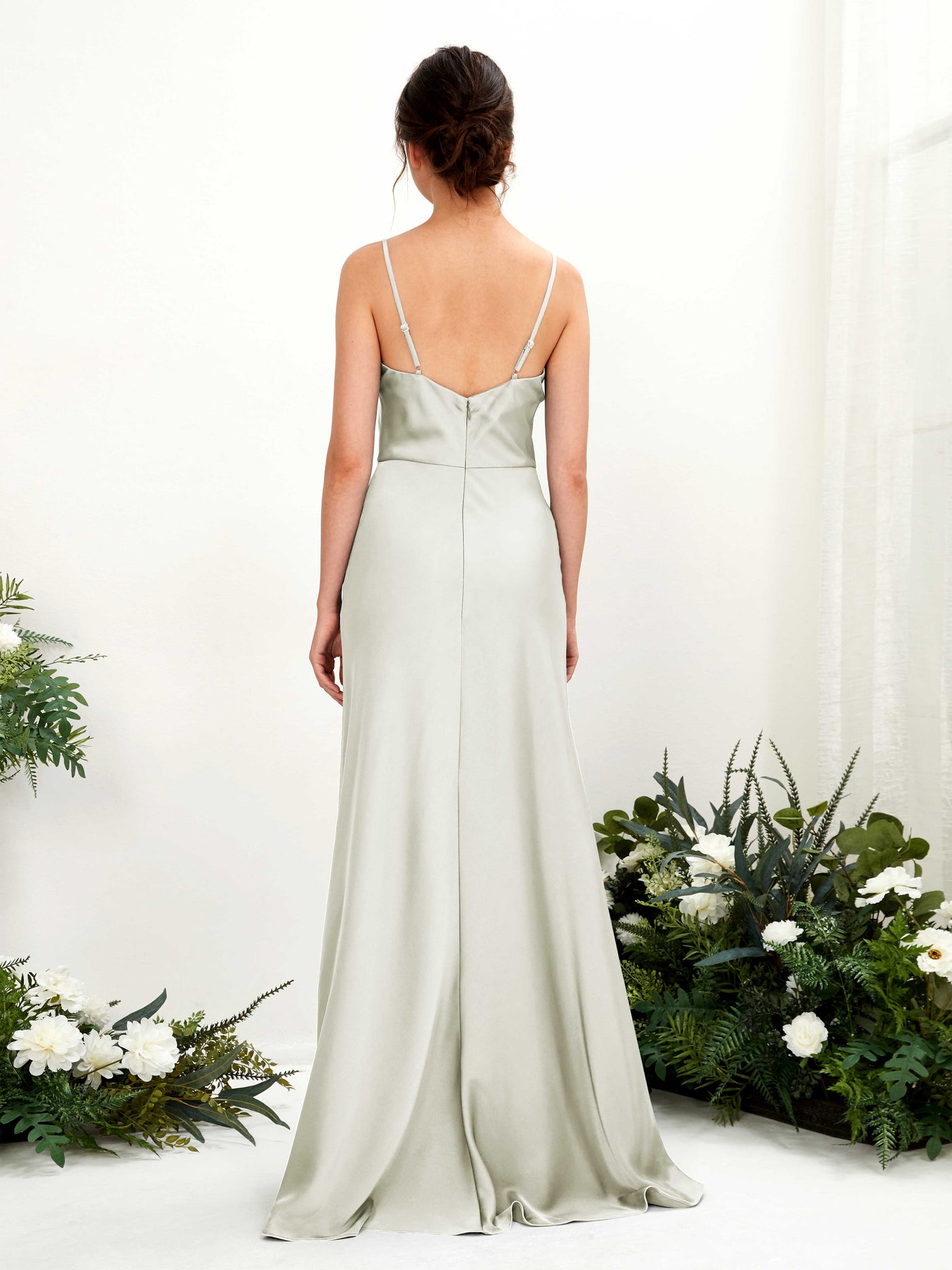 Carlyna Vestido línea A escote drapeado hasta el suelo dama de honor Marfil #color_marfil