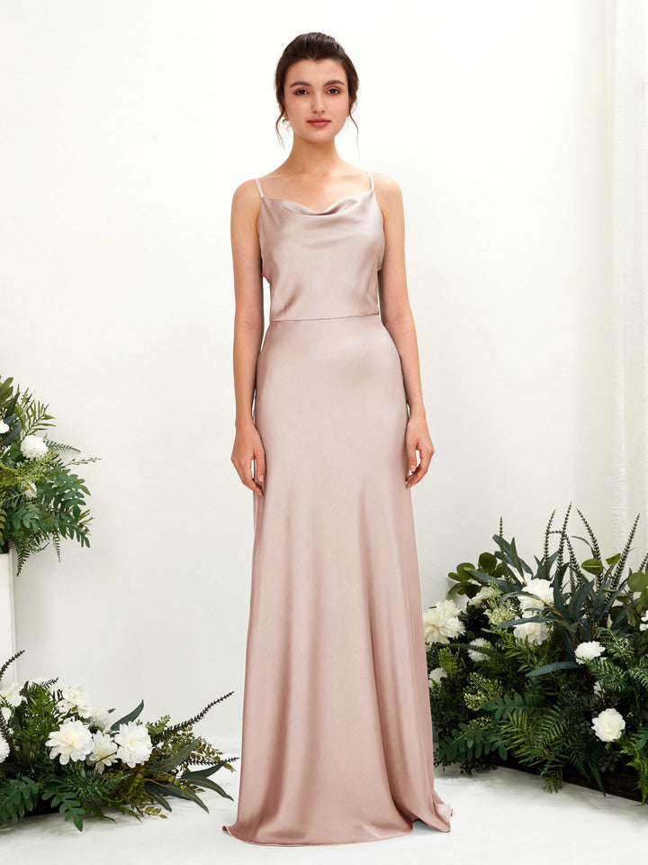 Carlyna Vestido línea A escote drapeado hasta el suelo dama de honor Rosa Perla 