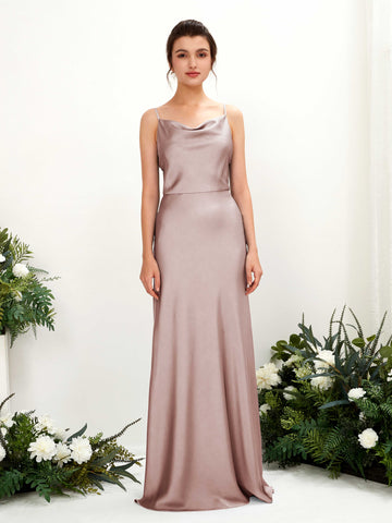 Carlyna Vestido línea A escote drapeado hasta el suelo dama de honor Rosa Polvorienta #color_rosa-polvorienta