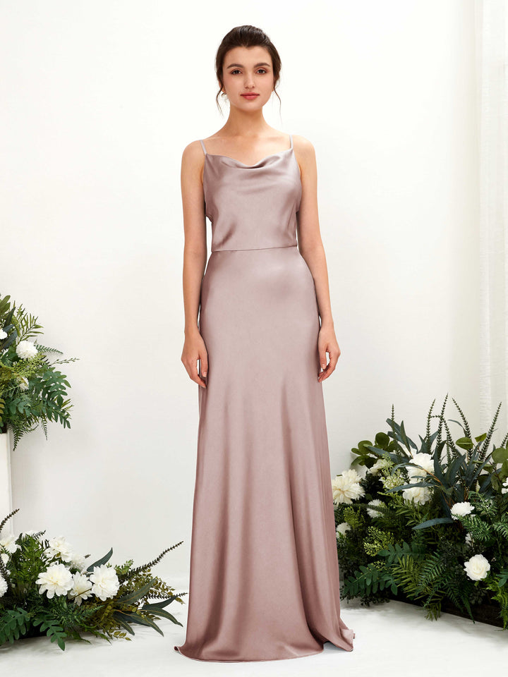 Carlyna Vestido línea A escote drapeado hasta el suelo dama de honor Rosa Polvorienta 