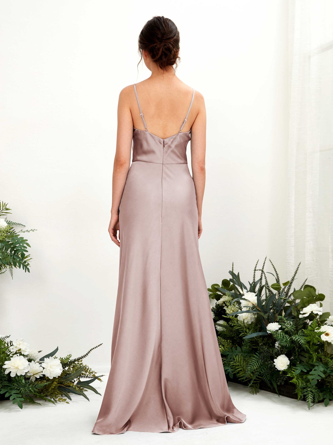Carlyna Vestido línea A escote drapeado hasta el suelo dama de honor Rosa Polvorienta #color_rosa-polvorienta
