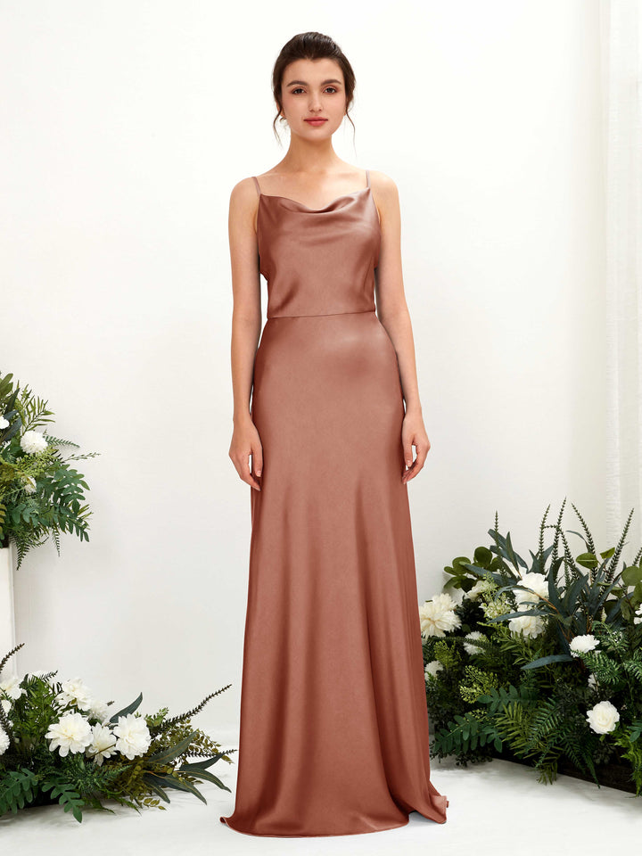 Carlyna Vestido línea A escote drapeado hasta el suelo dama de honor Siena Natural 