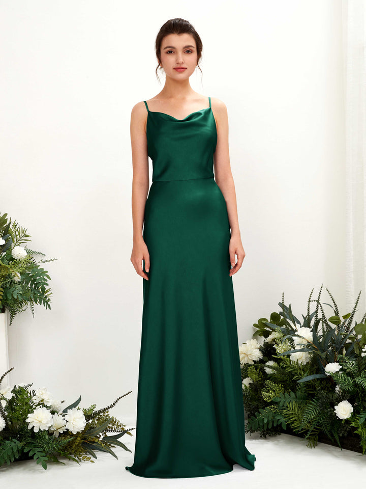 Carlyna Vestido línea A escote drapeado hasta el suelo dama de honor Verde Militer 