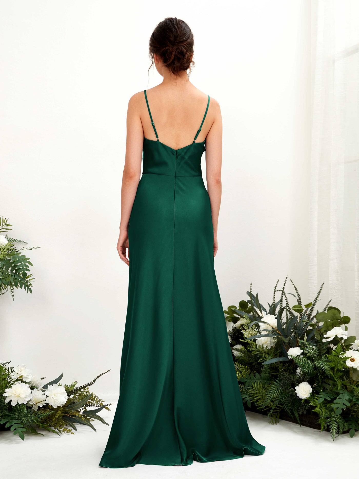 Carlyna Vestido línea A escote drapeado hasta el suelo dama de honor Verde Militer #color_verde-militer