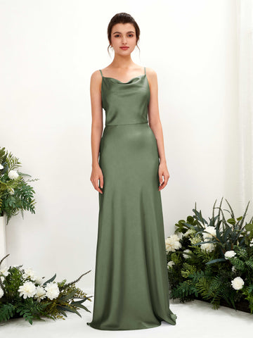 Carlyna Vestido línea A escote drapeado hasta el suelo dama de honor Verde Oliva #color_verde-oliva