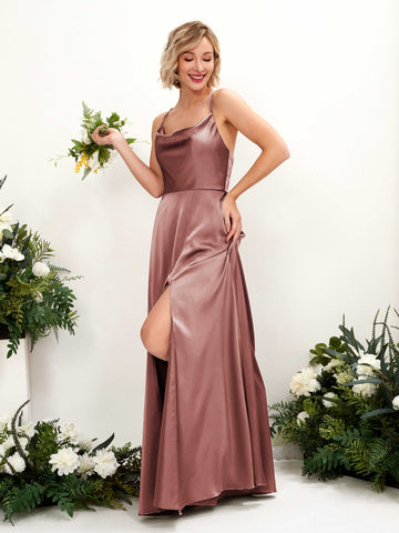 Carlyna Vestido Línea A Escote drapeado Hasta el suelo Vestido de dama de honor Rosa Del Desierto #color_rosa-del-desierto