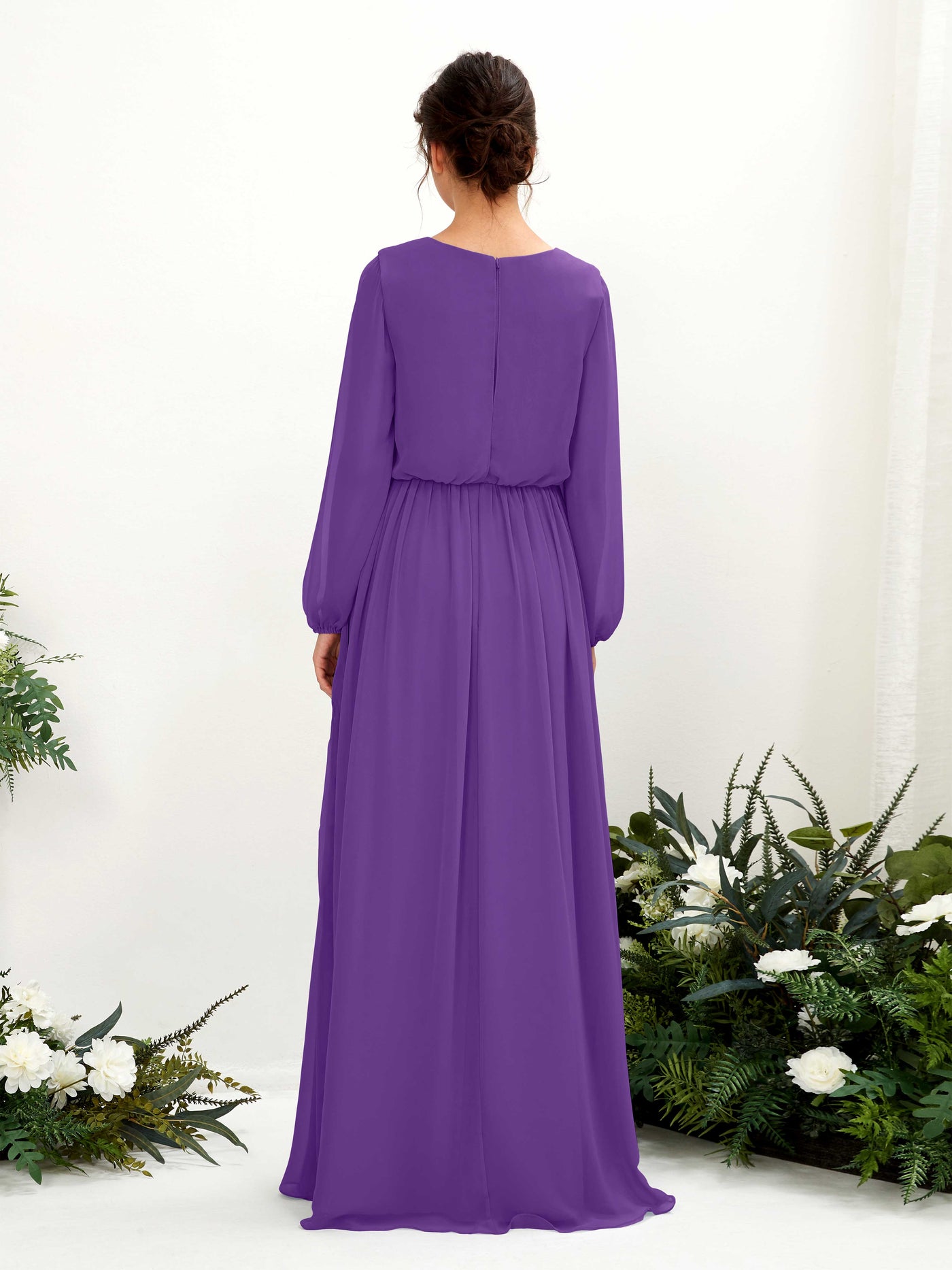 Carlyna Vestido línea A escote en V abertura pierna manga larga hasta el suelo dama de honor Regencia #color_regencia