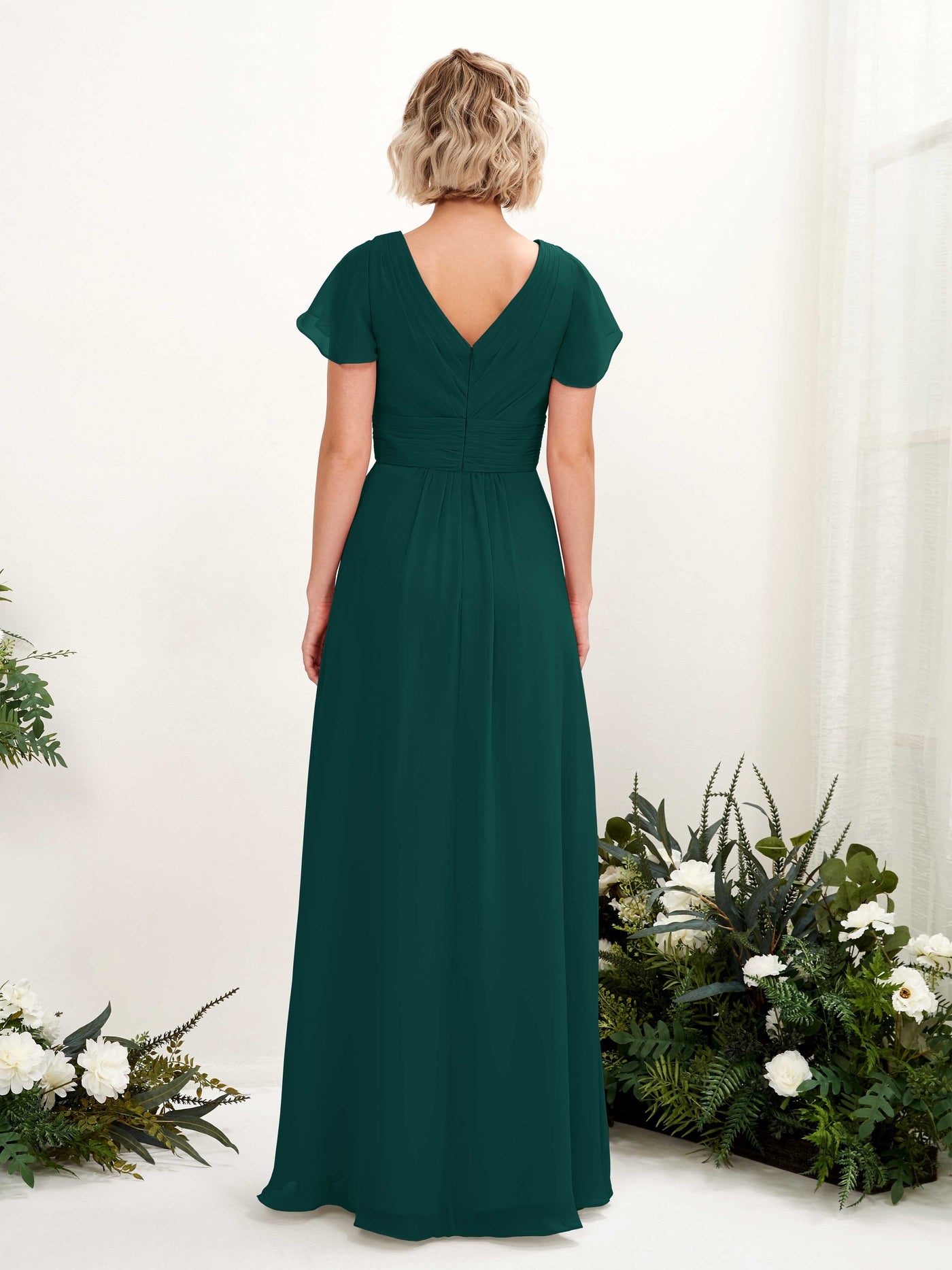 Carlyna Vestido línea A escote en V escote cruzado manga con vuelo hasta el suelo Esmeralda Oscuro #color_esmeralda-oscuro