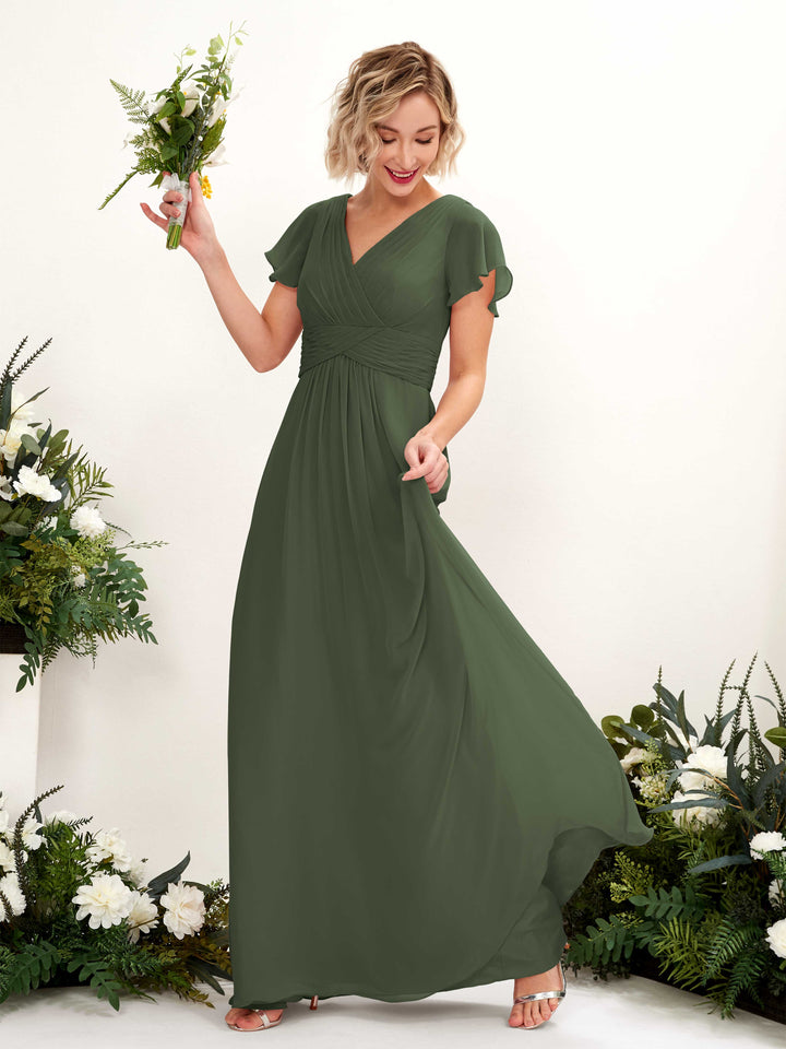 Carlyna Vestido línea A escote en V escote cruzado manga con vuelo hasta el suelo Oliva Martini 