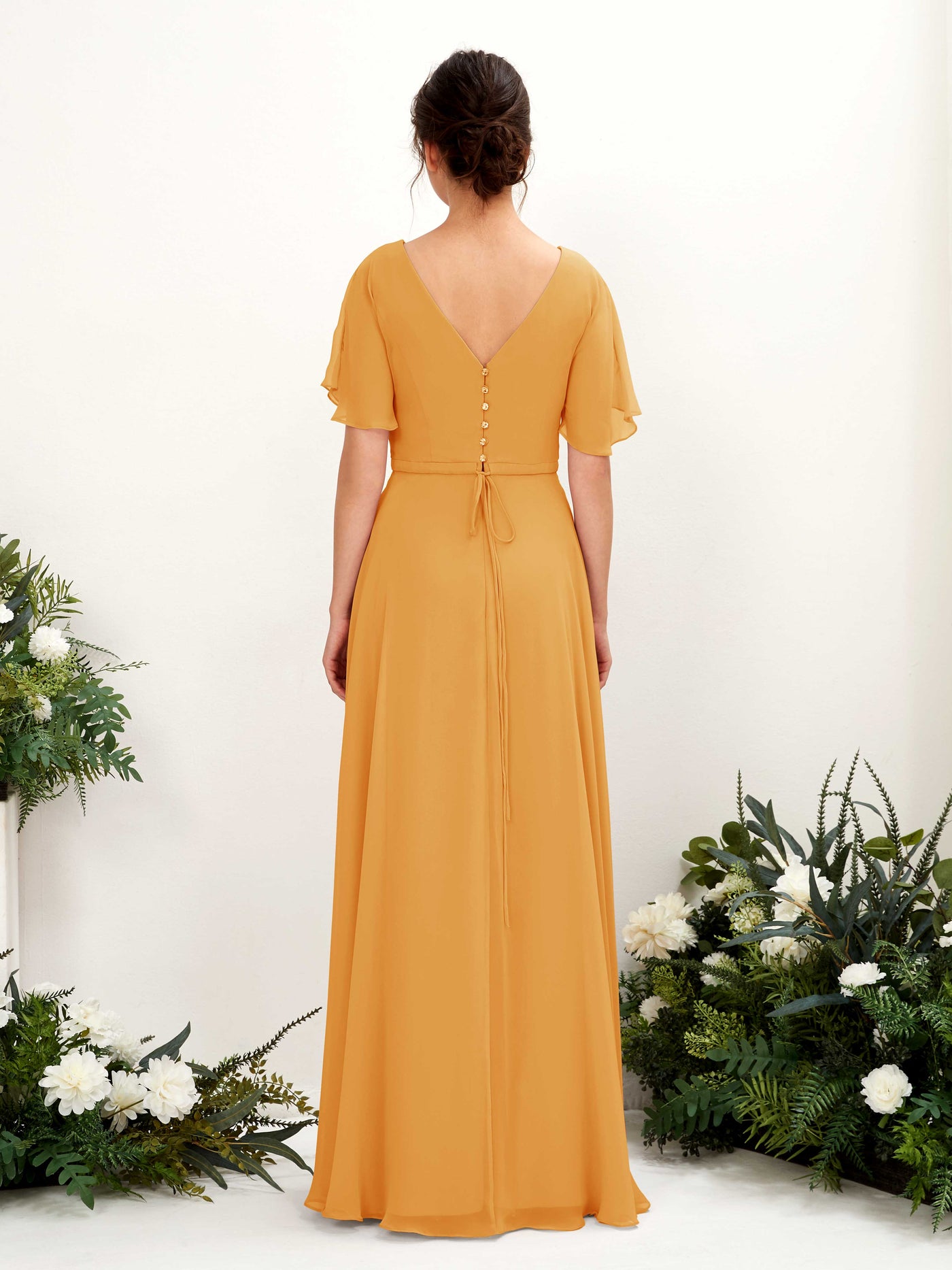 Carlyna Vestido Línea A Escote en V Escote cruzado Manga con vuelo Hasta el suelo Vestidos de dama de honor Mango #color_mango