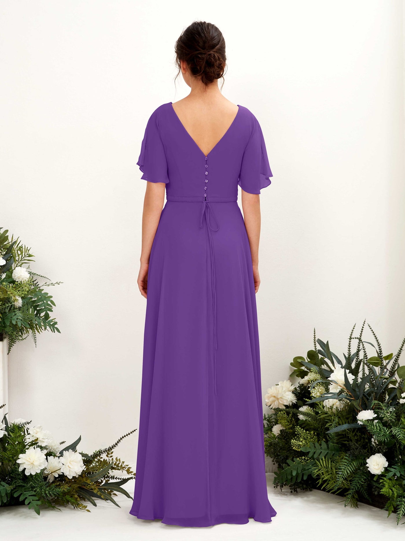 Carlyna Vestido Línea A Escote en V Escote cruzado Manga con vuelo Hasta el suelo Vestidos de dama de honor Regencia #color_regencia