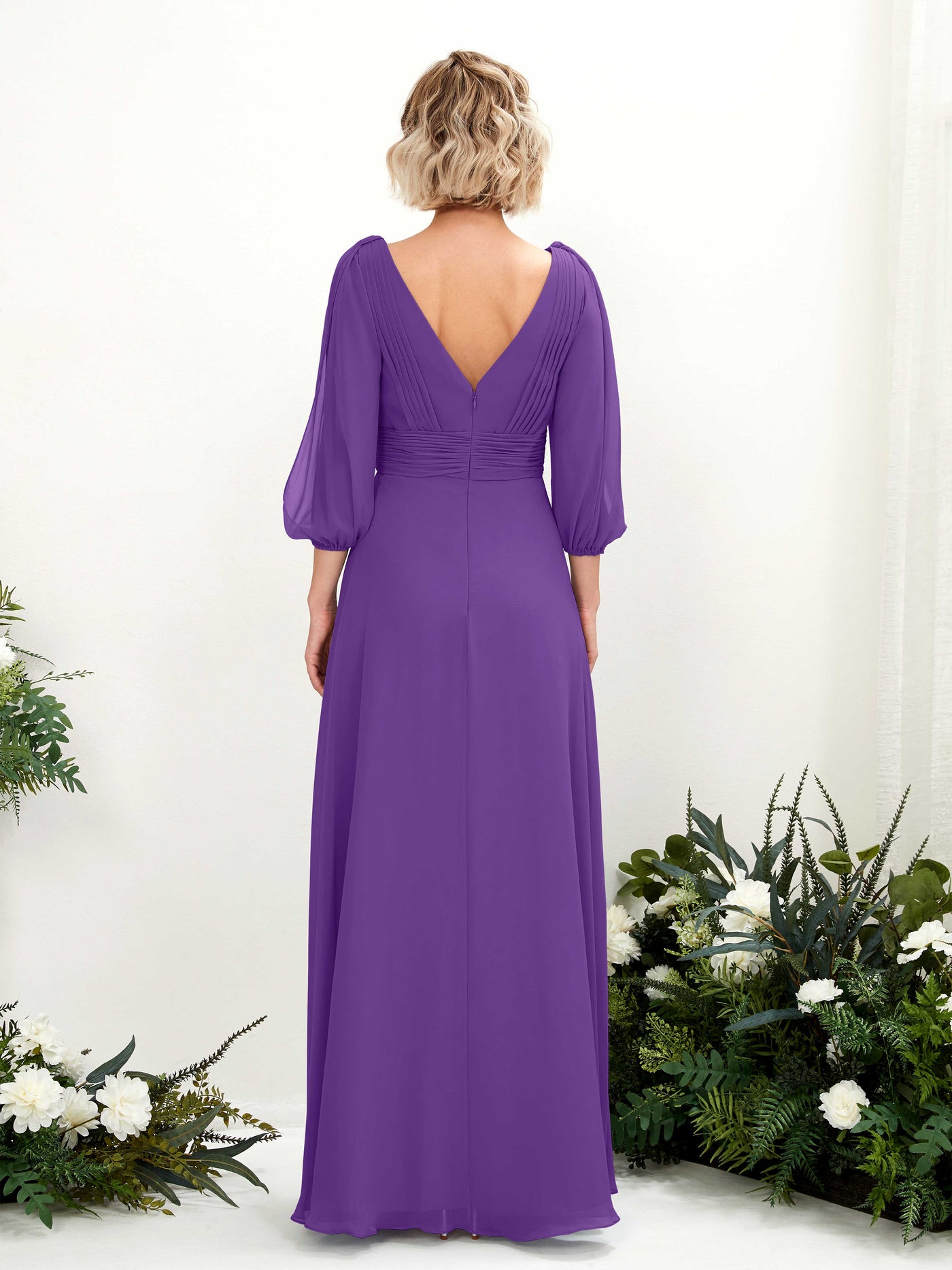 Carlyna Vestido Línea A Escote en V Escote cruzado Manga tres cuartos Hasta el suelo Vestidos de dama de honor Regencia #color_regencia